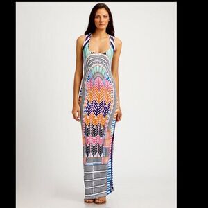 NWT Mara Hoffman XS Tank Maxi Long Jersey Bodycon Summer Pink Dress Blue Boho